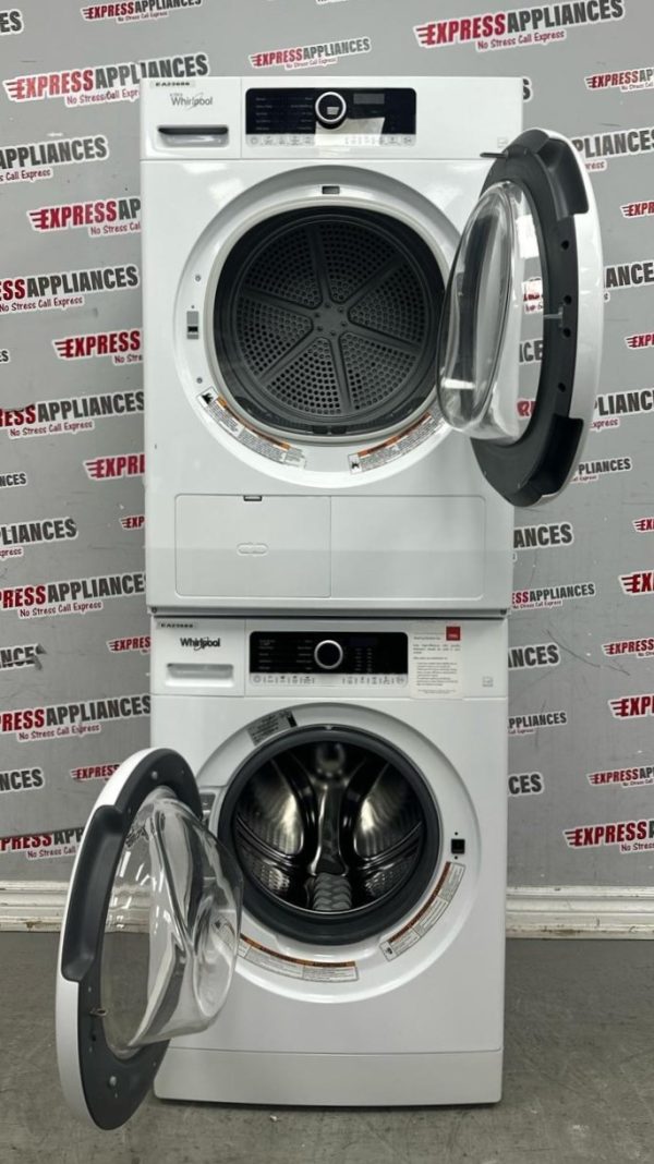 Used Whirlpool 24” Front Load Washer and Electric Ventless Dryer Stackable Set WFW3090JW YWHD3090GW0 For Sale