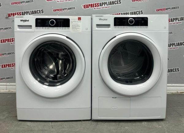 Used Whirlpool 24” Front Load Washer and Electric Ventless Dryer Stackable Set WFW3090JW YWHD3090GW0 For Sale