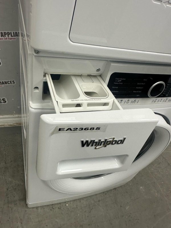 Used Whirlpool 24” Front Load Washer and Electric Ventless Dryer Stackable Set WFW3090JW YWHD3090GW0 For Sale