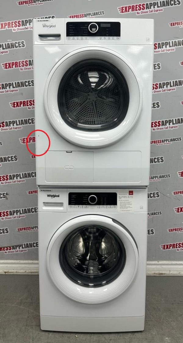 Used Whirlpool 24” Front Load Washer and Electric Ventless Dryer Stackable Set WFW3090JW YWHD3090GW0 For Sale