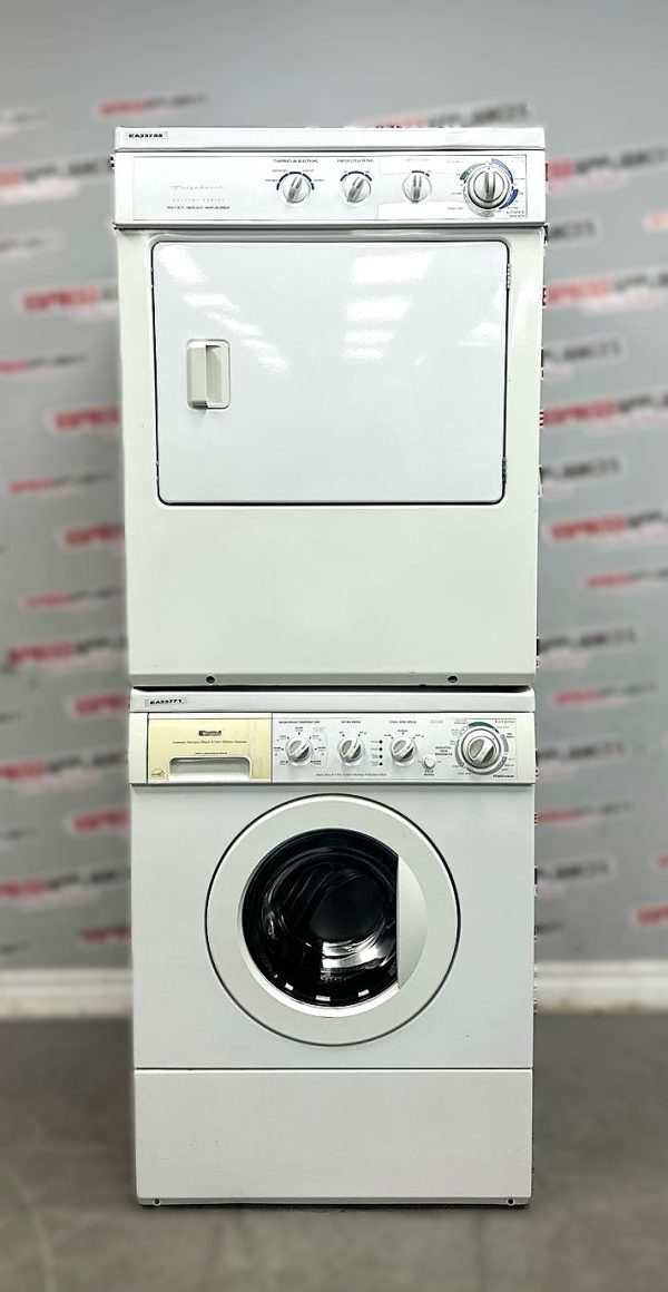 Used 27” Kenmore Front Load Washer and Frigidaire Electric Dryer Stackable Set 970-C47062-10 GLEQ442CES0 For Sale