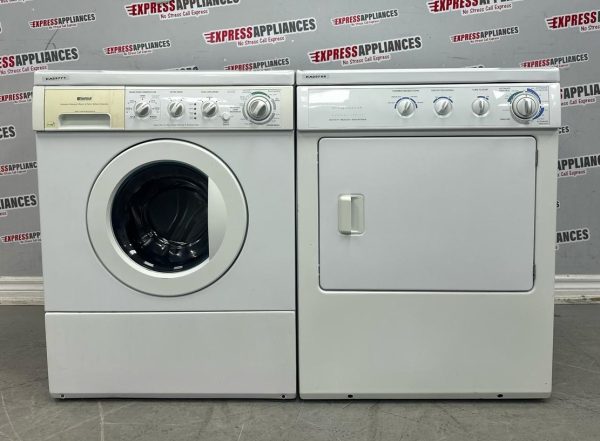 Used 27” Kenmore Front Load Washer and Frigidaire Electric Dryer Stackable Set 970-C47062-10 GLEQ442CES0 For Sale