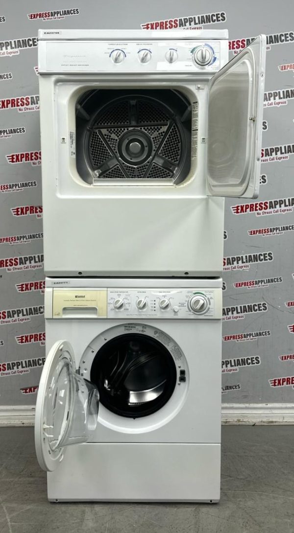 Used 27” Kenmore Front Load Washer and Frigidaire Electric Dryer Stackable Set 970-C47062-10 GLEQ442CES0 For Sale