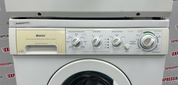 Used 27” Kenmore Front Load Washer and Frigidaire Electric Dryer Stackable Set 970-C47062-10 GLEQ442CES0 For Sale