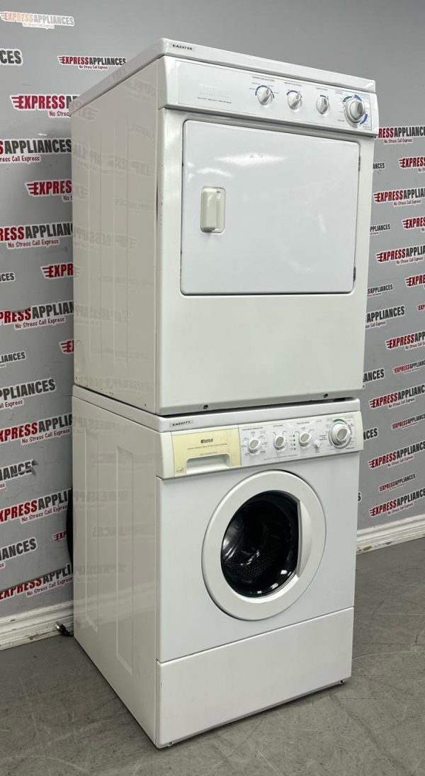 Used 27” Kenmore Front Load Washer and Frigidaire Electric Dryer Stackable Set 970-C47062-10 GLEQ442CES0 For Sale