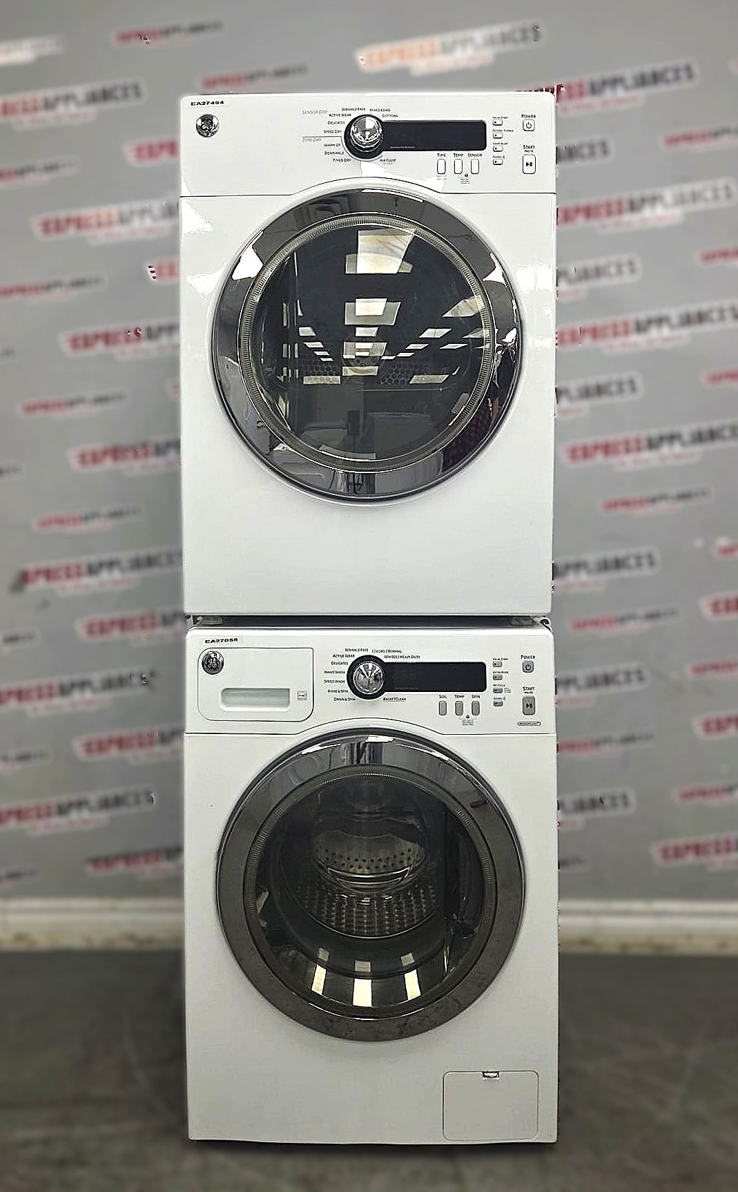 Used GE 24” Front Load Washer and Electric Dryer Stackable Set WCVH4800K2WW PCVH480EK1WW For Sale Used GE 24” Front Load Washer and Electric Dryer Stackable Set WCVH4800K2WW PCVH480EK1WW For Sale