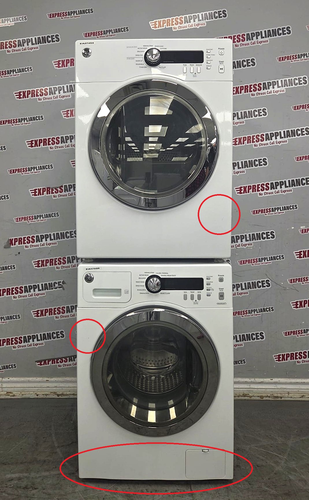 Used GE 24” Front Load Washer and Electric Dryer Stackable Set WCVH4800K2WW PCVH480EK1WW For Sale Used GE 24” Front Load Washer and Electric Dryer Stackable Set WCVH4800K2WW PCVH480EK1WW For Sale