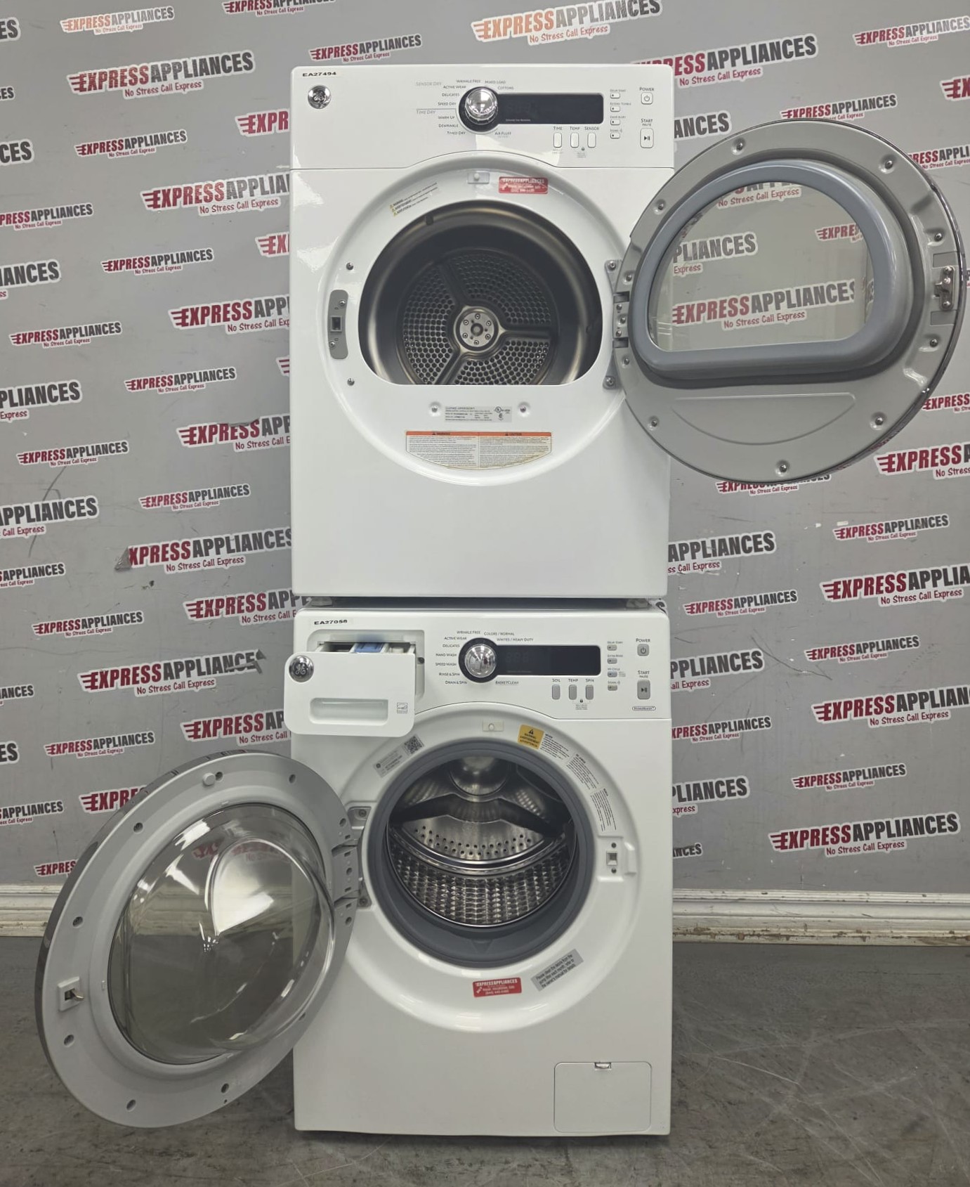 Used GE 24” Front Load Washer and Electric Dryer Stackable Set WCVH4800K2WW PCVH480EK1WW For Sale Used GE 24” Front Load Washer and Electric Dryer Stackable Set WCVH4800K2WW PCVH480EK1WW For Sale
