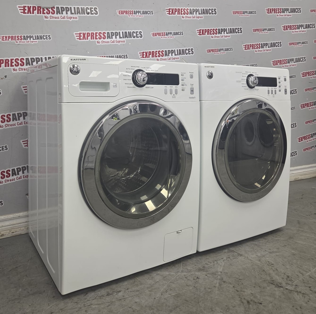 Used GE 24” Front Load Washer and Electric Dryer Stackable Set WCVH4800K2WW PCVH480EK1WW For Sale Used GE 24” Front Load Washer and Electric Dryer Stackable Set WCVH4800K2WW PCVH480EK1WW For Sale