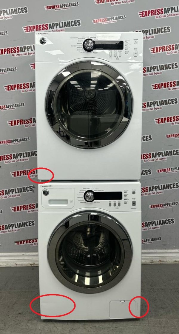 Used GE 24” Front Load Washer and Electric Dryer Stackable Set WCVH4800K2WW PCVH480EK1WW For Sale