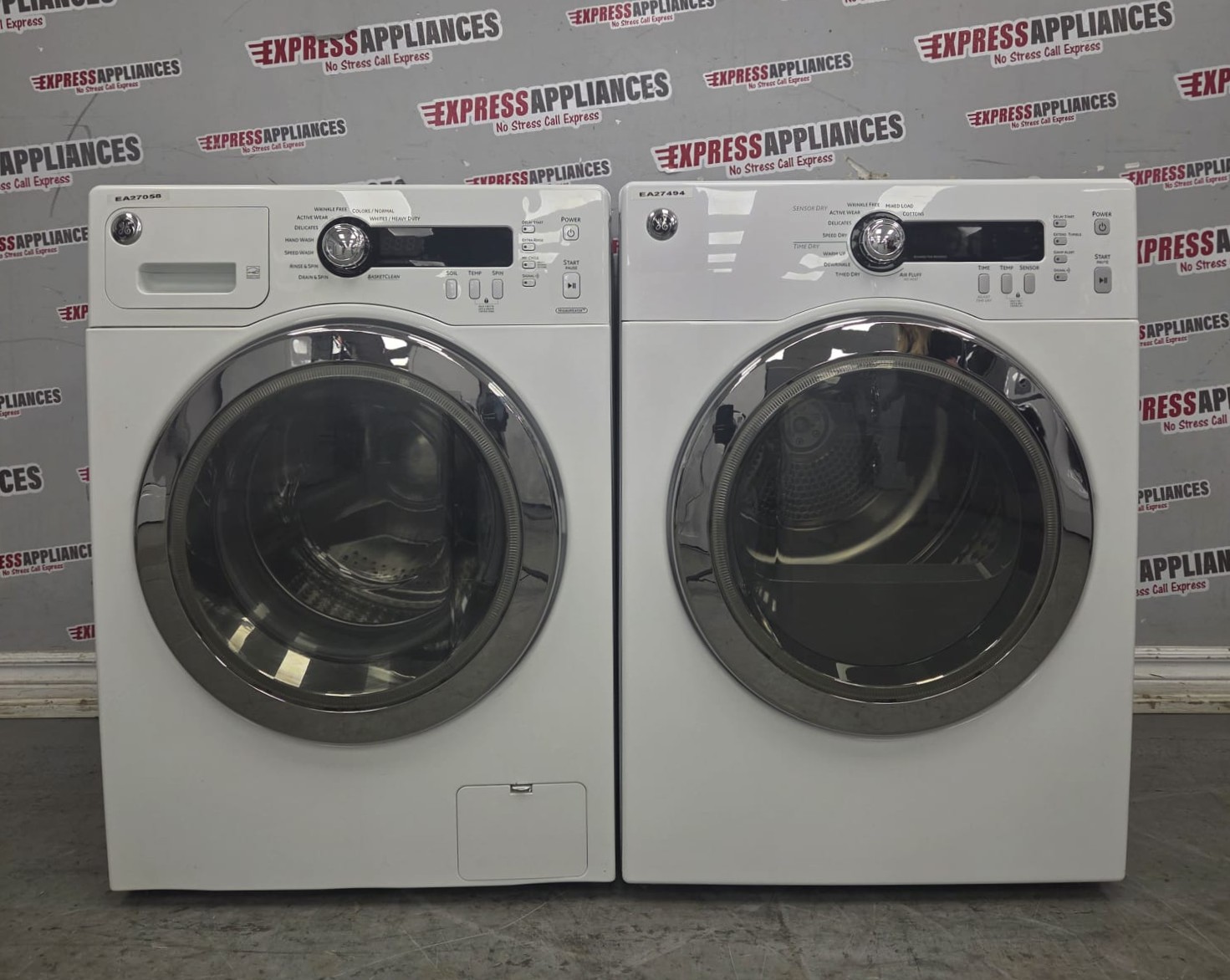 Used GE 24” Front Load Washer and Electric Dryer Stackable Set WCVH4800K2WW PCVH480EK1WW For Sale Used GE 24” Front Load Washer and Electric Dryer Stackable Set WCVH4800K2WW PCVH480EK1WW For Sale
