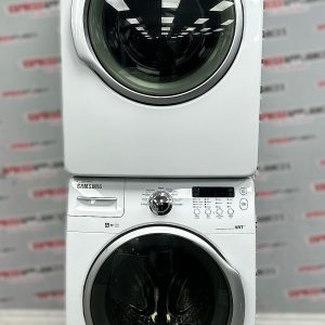 Used Samsung 27” Front Load Washer and Electric Dryer Stackable Set WF330ANW/XAC06 DV330AEW/XAC05 For Sale