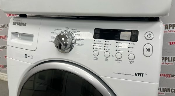 Used Samsung 27” Front Load Washer and Electric Dryer Stackable Set WF330ANW/XAC06 DV330AEW/XAC05 For Sale