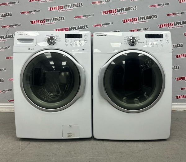 Used Samsung 27” Front Load Washer and Electric Dryer Stackable Set WF330ANW/XAC06 DV330AEW/XAC05 For Sale