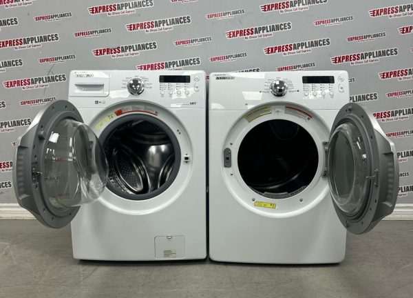 Used Samsung 27” Front Load Washer and Electric Dryer Stackable Set WF330ANW/XAC06 DV330AEW/XAC05 For Sale