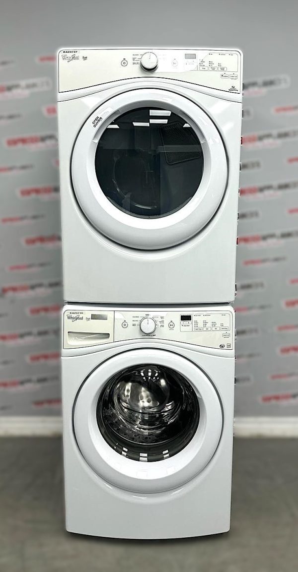 Used Whirlpool 27” Front Load Washer and Electric Dryer Stackable Set WFW72HEDW0 YWED72HEDW1 For Sale