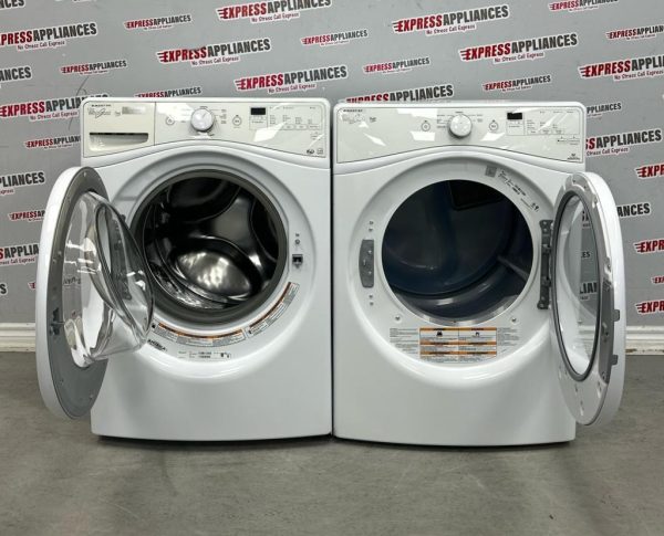 Used Whirlpool 27” Front Load Washer and Electric Dryer Stackable Set WFW72HEDW0 YWED72HEDW1 For Sale