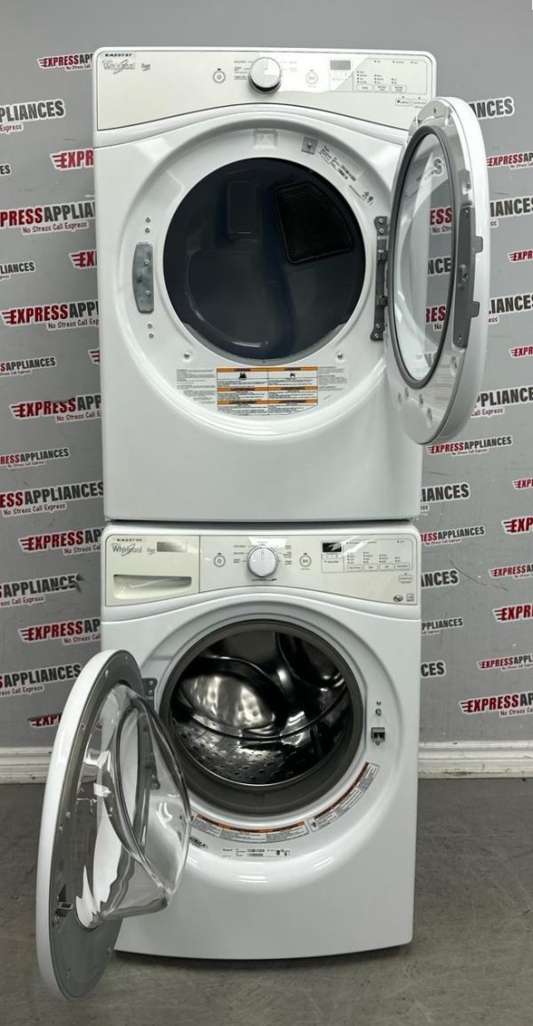 Used Whirlpool 27” Front Load Washer and Electric Dryer Stackable Set WFW72HEDW0 YWED72HEDW1 For Sale