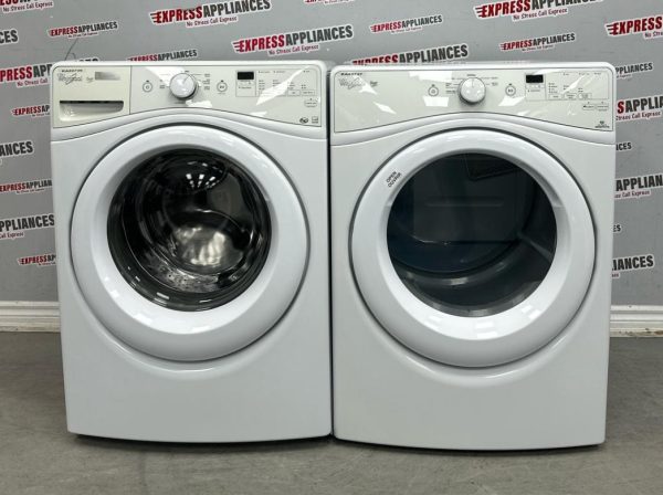 Used Whirlpool 27” Front Load Washer and Electric Dryer Stackable Set WFW72HEDW0 YWED72HEDW1 For Sale