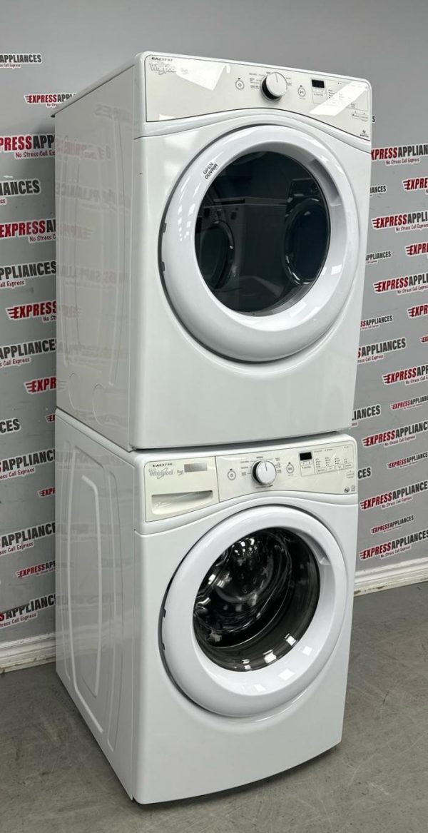 Used Whirlpool 27” Front Load Washer and Electric Dryer Stackable Set WFW72HEDW0 YWED72HEDW1 For Sale