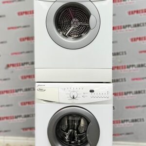 Used Whirlpool 24” Front Load Washer and Electric Dryer Stackable Set WFC7500VW2 YWED7500VW2 For Sale
