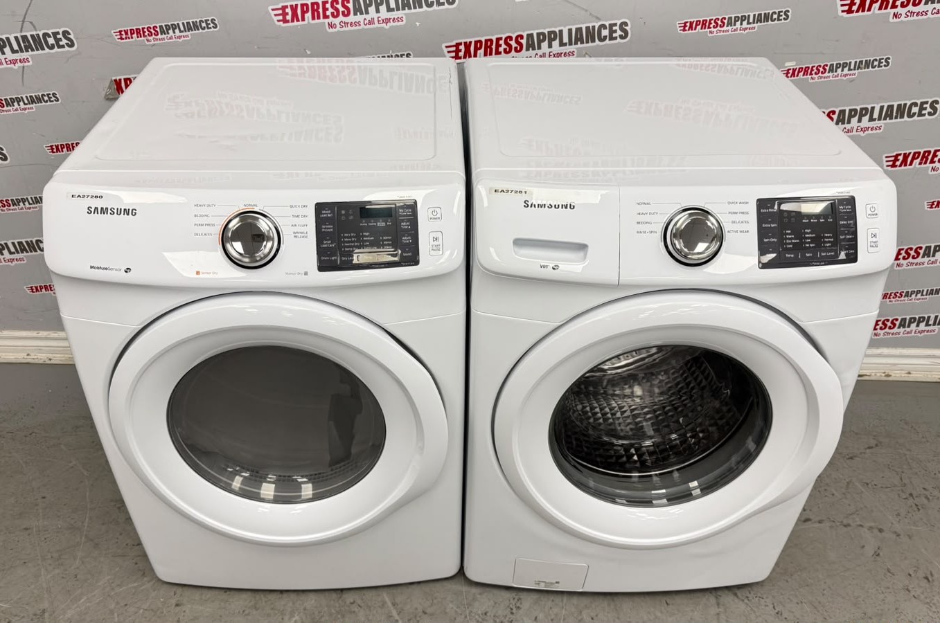 Used Samsung 27” Front Load Washer and Electric Dryer Stackable Set WF42H5000AW/A2 DV42H5000EW/AC For Sale Used Samsung 27” Front Load Washer and Electric Dryer Stackable Set WF42H5000AW/A2 DV42H5000EW/AC For Sale