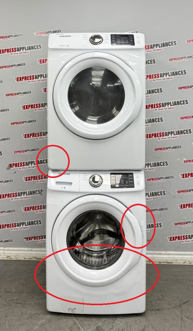 Used Samsung 27” Front Load Washer and Electric Dryer Stackable Set WF42H5000AW/A2 DV42H5000EW/AC For Sale Used Samsung 27” Front Load Washer and Electric Dryer Stackable Set WF42H5000AW/A2 DV42H5000EW/AC For Sale