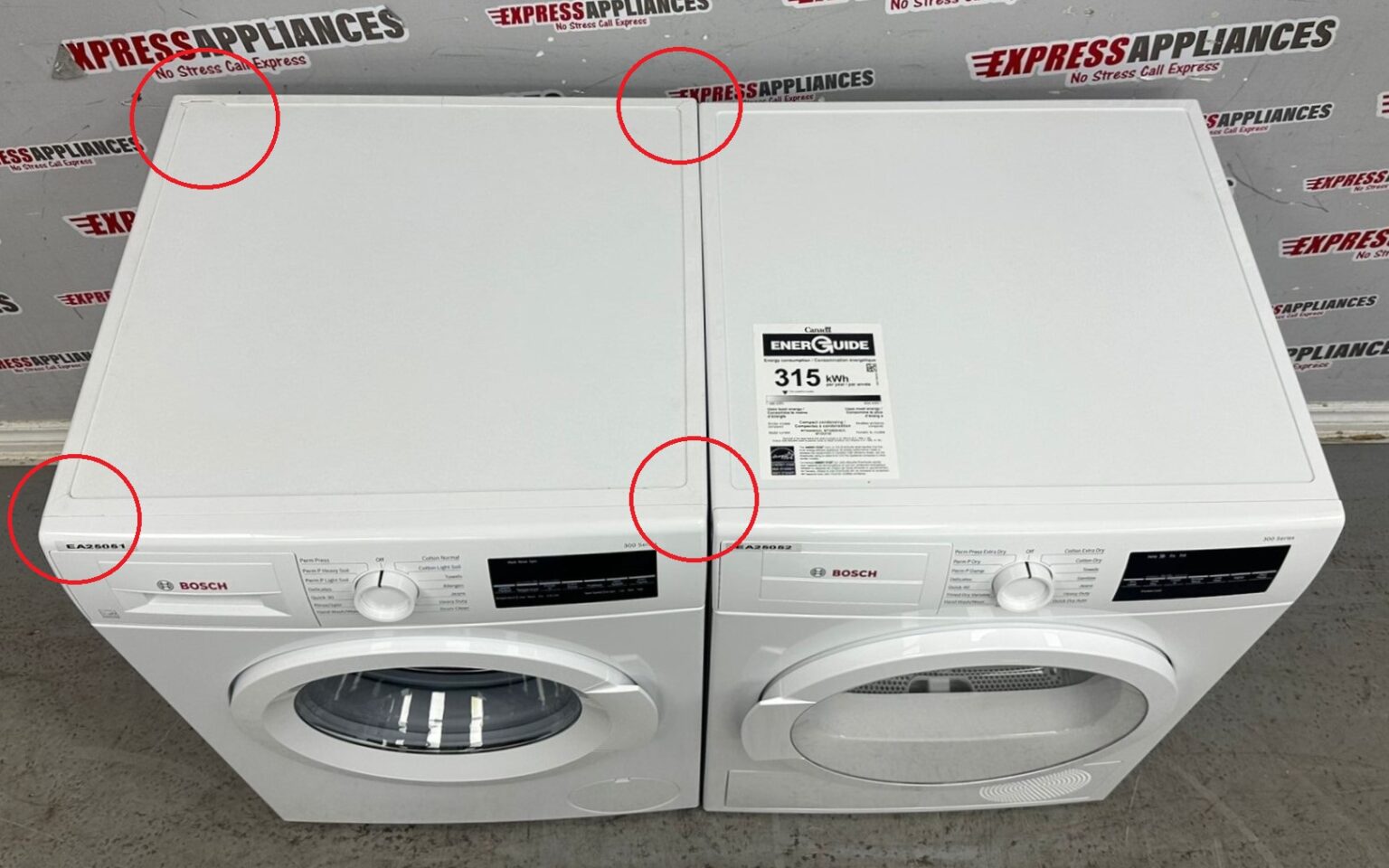 Used Bosch 24” Washer and Dryer Stackable Set WAT28400UC/14 WTG86403UC ...