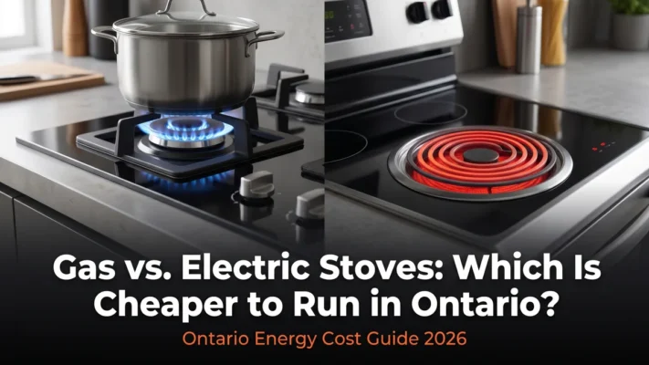 Gas burner flame on left, electric stove on right - Ontario stove cost comparison 2026