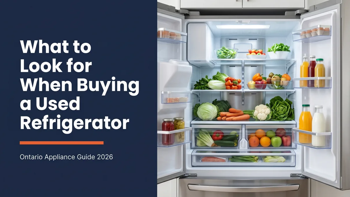 Ontario homeowner inspecting a used refrigerator before buying it