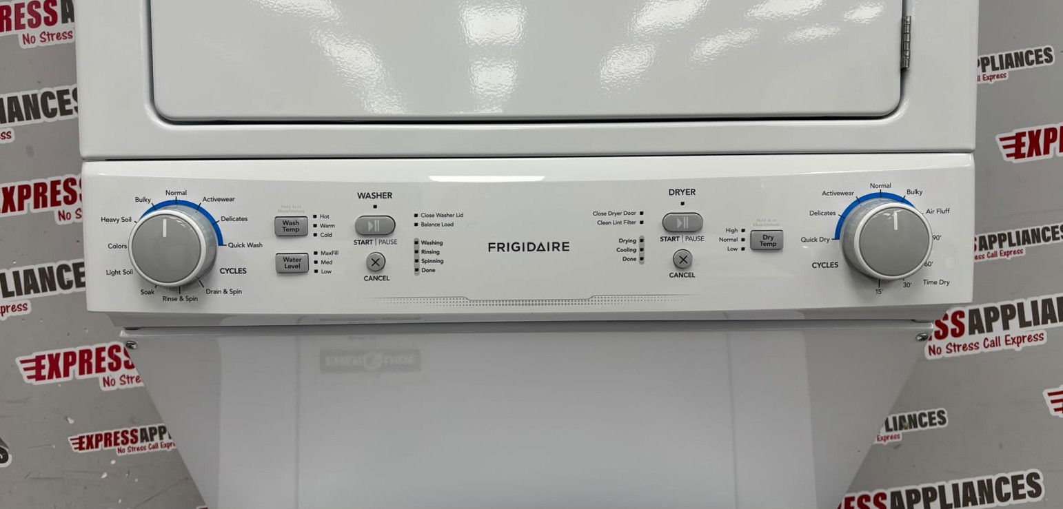 Open Box Frigidaire 27” Laundry Center Washer and Dryer FLCE752CAW4 For Sale Open Box Frigidaire 27” Laundry Center Washer and Dryer FLCE752CAW4 For Sale