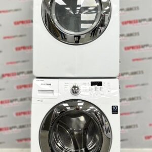 Used Samsung 27” Front Load Washer and Electric Dryer Stackable Set WF364BVBGWR/A2 DV365ETBGWR/AC For Sale