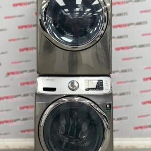 Used Samsung 27” Front Load Washer and Electric Dryer Stackable Set WF42H5600AP/A2 DV45H6300EP/AC For Sale