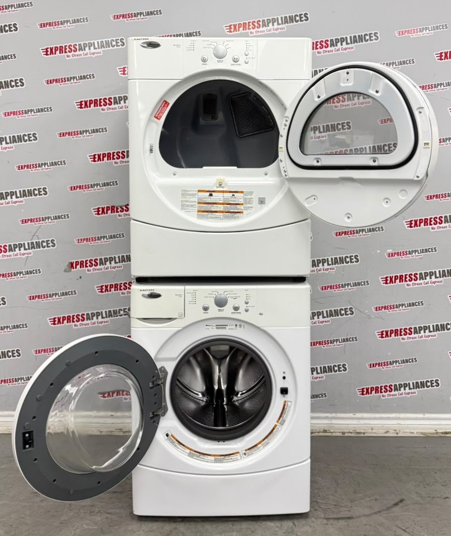Used Amana 27” Front Load Washer and Electric Dryer Stackable Set YNFW7300WW00 YNED7300WW2 For Sale Used Amana 27” Front Load Washer and Electric Dryer Stackable Set YNFW7300WW00 YNED7300WW2 For Sale