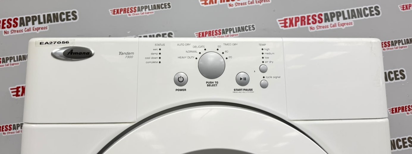 Used Amana 27” Front Load Washer and Electric Dryer Stackable Set YNFW7300WW00 YNED7300WW2 For Sale Used Amana 27” Front Load Washer and Electric Dryer Stackable Set YNFW7300WW00 YNED7300WW2 For Sale