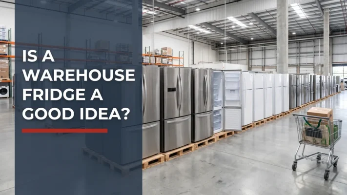 Rows of fridges in a warehouse, illustrating whether an appliance warehouse fridge is a good idea
