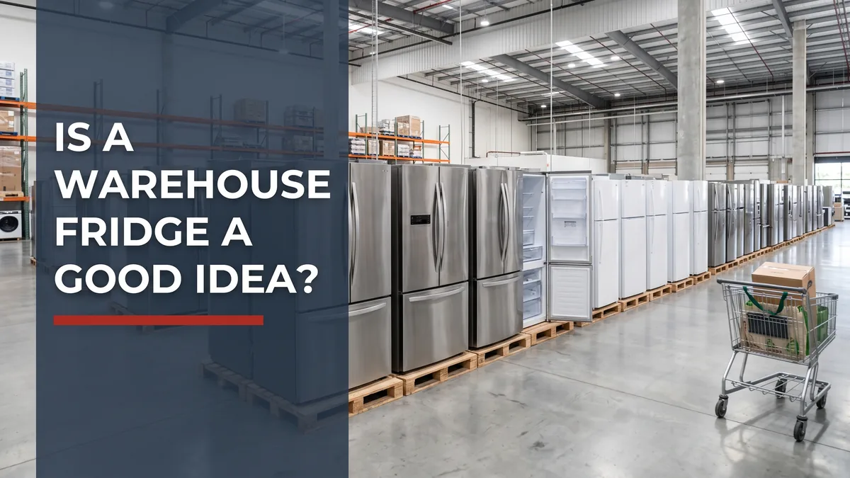 Rows of fridges in a warehouse, illustrating whether an appliance warehouse fridge is a good idea