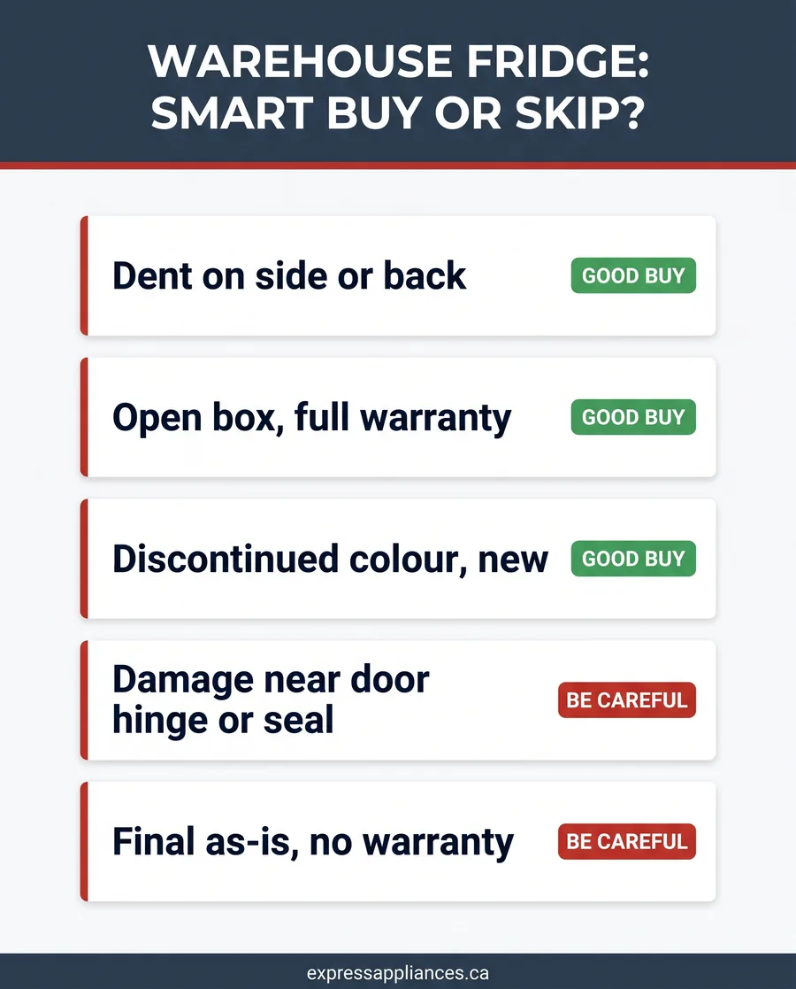 Decision guide for when an appliance warehouse fridge is a good buy or worth skipping