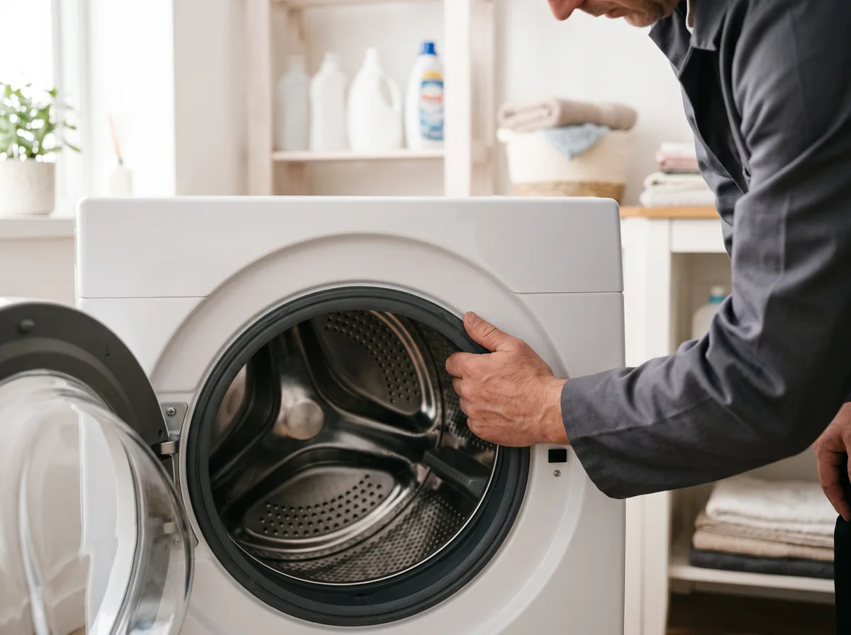 Hand spinning a washer drum to check bearings when buying a used washing machine