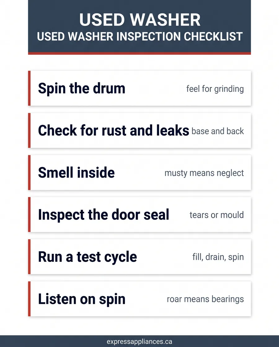 Six-step inspection checklist for buying a used washing machine