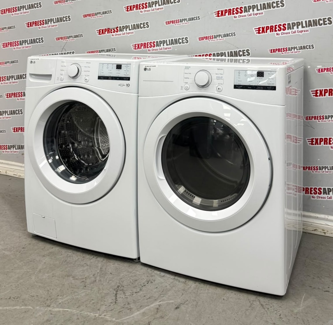 LG 27” Used Front Load Washer and Open Box Electric Dryer Stackable Set WM3400CW DLE3400W For Sale LG 27” Used Front Load Washer and Open Box Electric Dryer Stackable Set WM3400CW DLE3400W For Sale