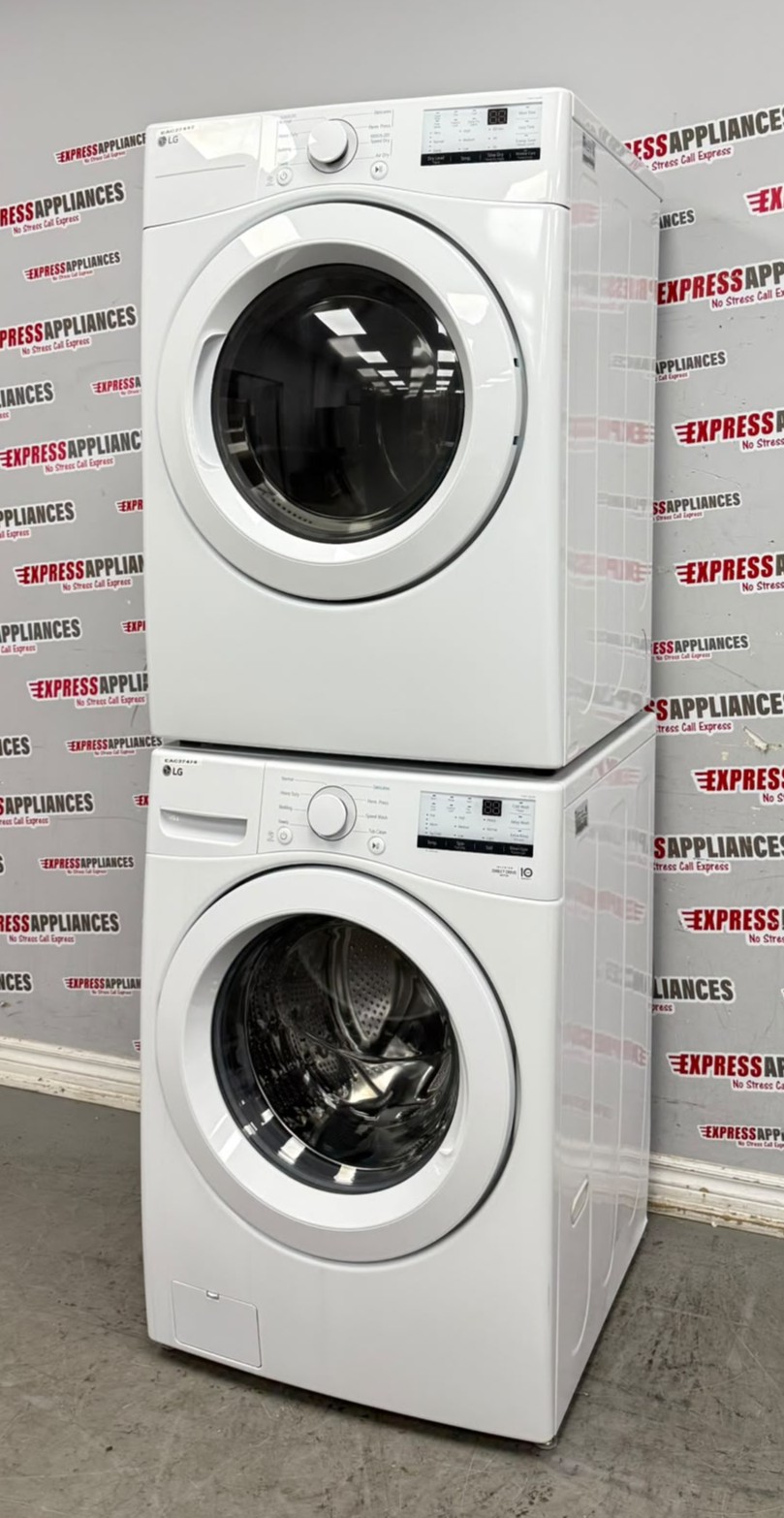 LG 27” Used Front Load Washer and Open Box Electric Dryer Stackable Set WM3400CW DLE3400W For Sale LG 27” Used Front Load Washer and Open Box Electric Dryer Stackable Set WM3400CW DLE3400W For Sale