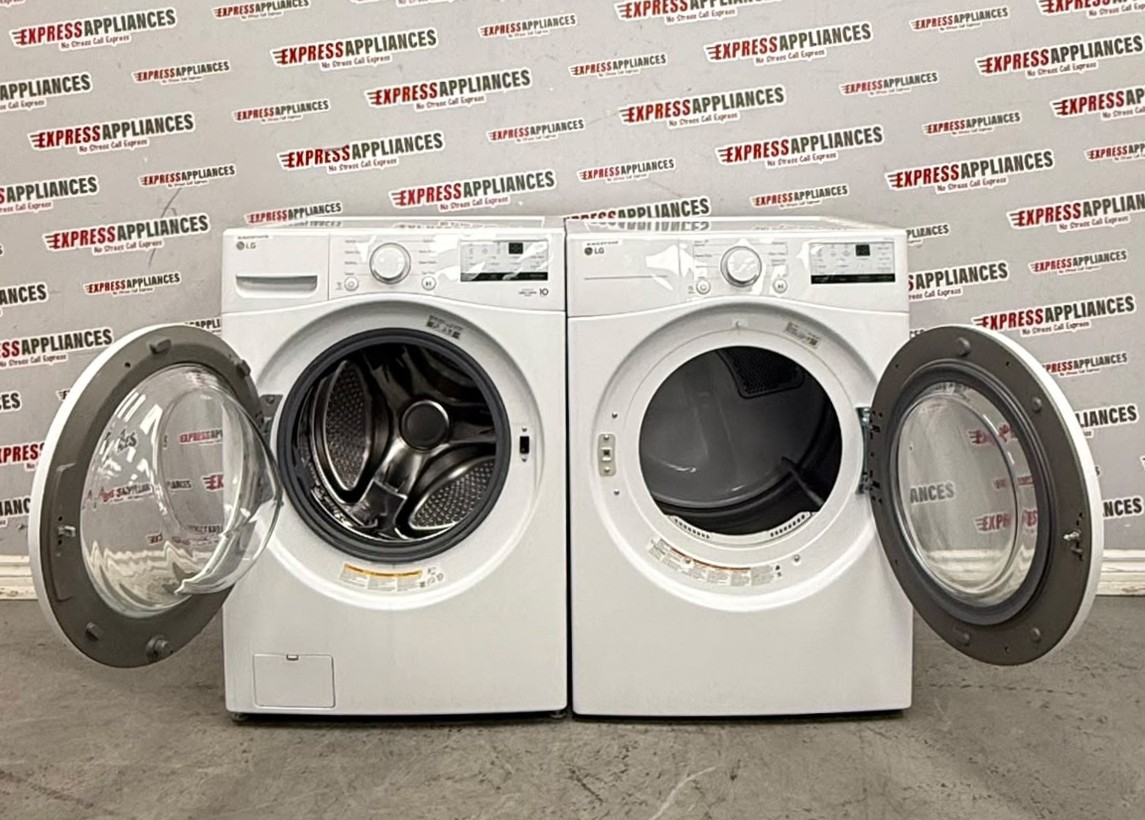 LG 27” Used Front Load Washer and Open Box Electric Dryer Stackable Set WM3400CW DLE3400W For Sale LG 27” Used Front Load Washer and Open Box Electric Dryer Stackable Set WM3400CW DLE3400W For Sale