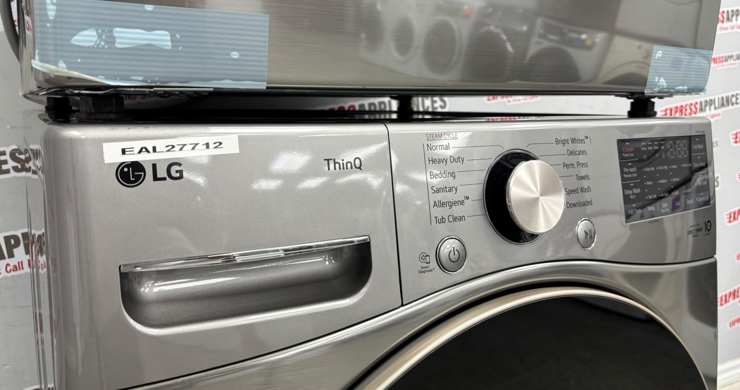 Open Box LG 27” Front Load Washer and Electric Dryer Stackable Set WM3850HVA DLEX3850V For Sale Open Box LG 27” Front Load Washer and Electric Dryer Stackable Set WM3850HVA DLEX3850V For Sale