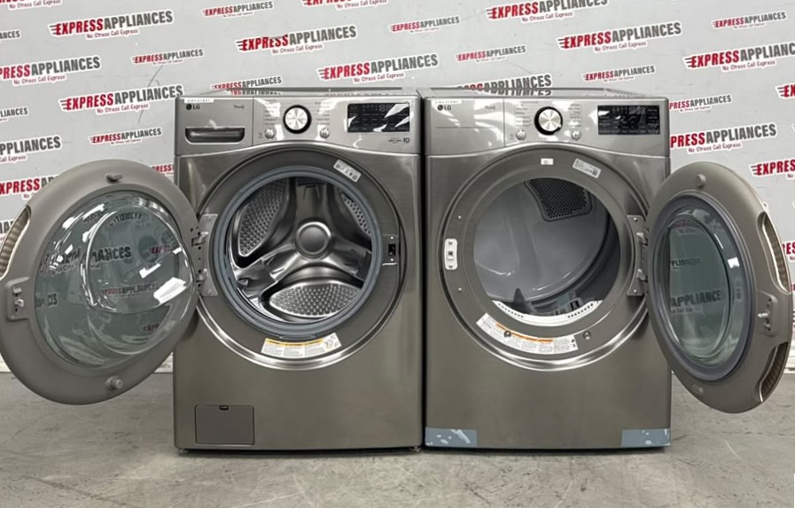 Open Box LG 27” Front Load Washer and Electric Dryer Stackable Set WM3850HVA DLEX3850V For Sale Open Box LG 27” Front Load Washer and Electric Dryer Stackable Set WM3850HVA DLEX3850V For Sale