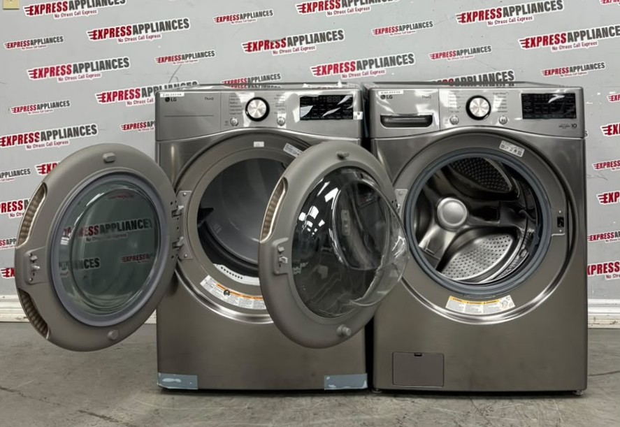 Open Box LG 27” Front Load Washer and Electric Dryer Stackable Set WM3850HVA DLEX3850V For Sale Open Box LG 27” Front Load Washer and Electric Dryer Stackable Set WM3850HVA DLEX3850V For Sale