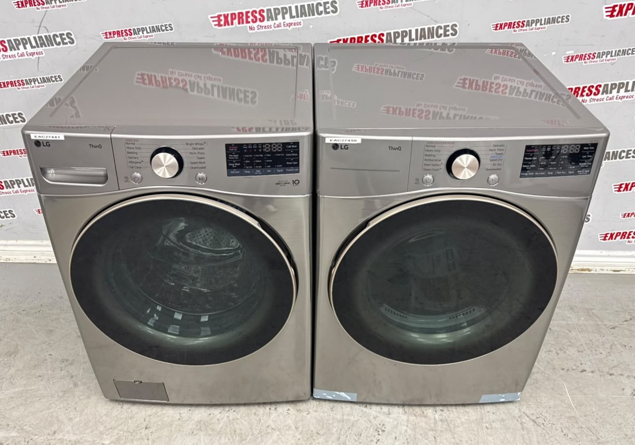 Open Box LG 27” Front Load Washer and Electric Dryer Stackable Set WM3850HVA DLEX3850V For Sale Open Box LG 27” Front Load Washer and Electric Dryer Stackable Set WM3850HVA DLEX3850V For Sale