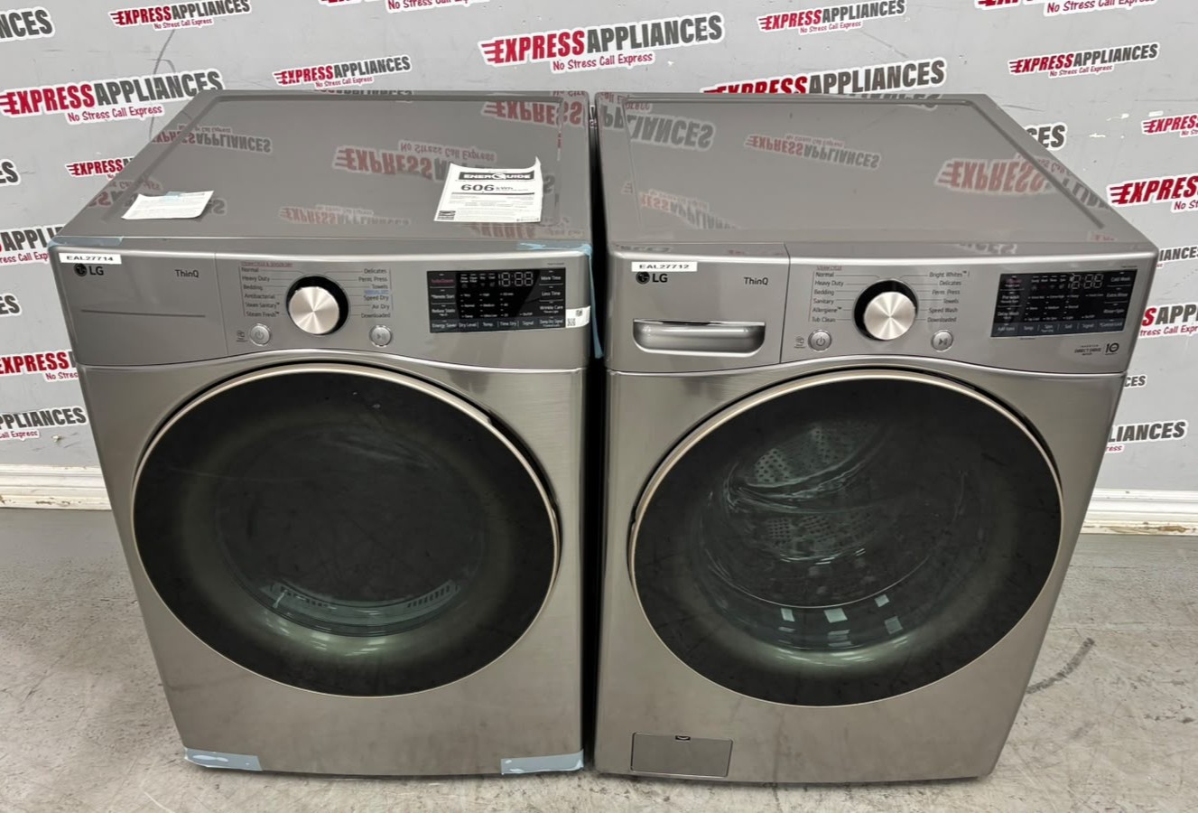 Open Box LG 27” Front Load Washer and Electric Dryer Stackable Set WM3850HVA DLEX3850V For Sale Open Box LG 27” Front Load Washer and Electric Dryer Stackable Set WM3850HVA DLEX3850V For Sale