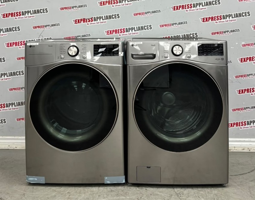 Open Box LG 27” Front Load Washer and Electric Dryer Stackable Set WM3850HVA DLEX3850V For Sale Open Box LG 27” Front Load Washer and Electric Dryer Stackable Set WM3850HVA DLEX3850V For Sale