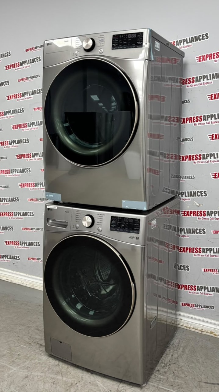 Open Box LG 27” Front Load Washer and Electric Dryer Stackable Set WM3850HVA DLEX3850V For Sale Open Box LG 27” Front Load Washer and Electric Dryer Stackable Set WM3850HVA DLEX3850V For Sale